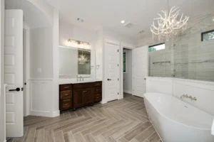 Confident custom home decisions during construction in a LaFollette primary bathroom